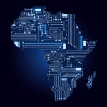 Map of Africa with electronic circuit