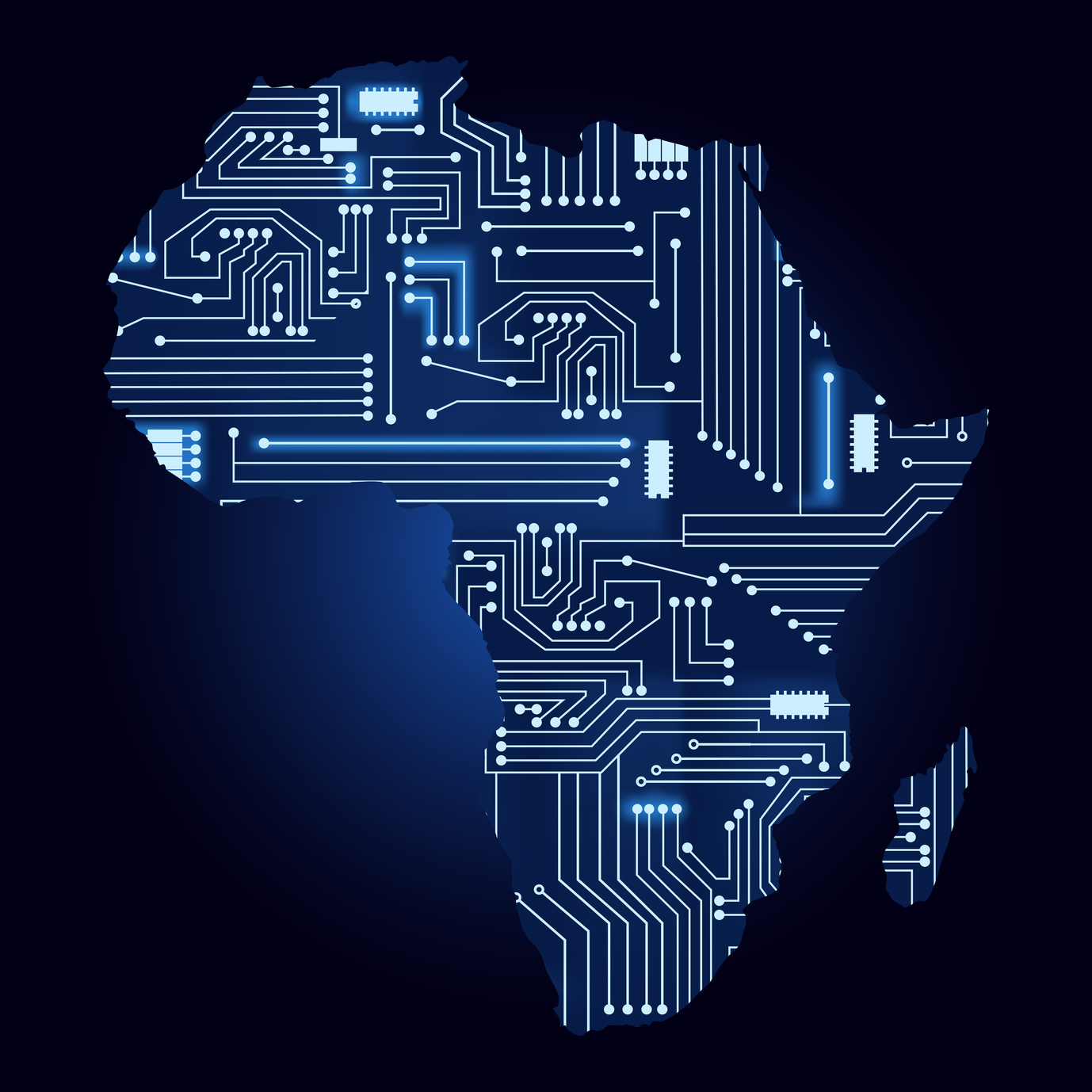 Map of Africa with electronic circuit